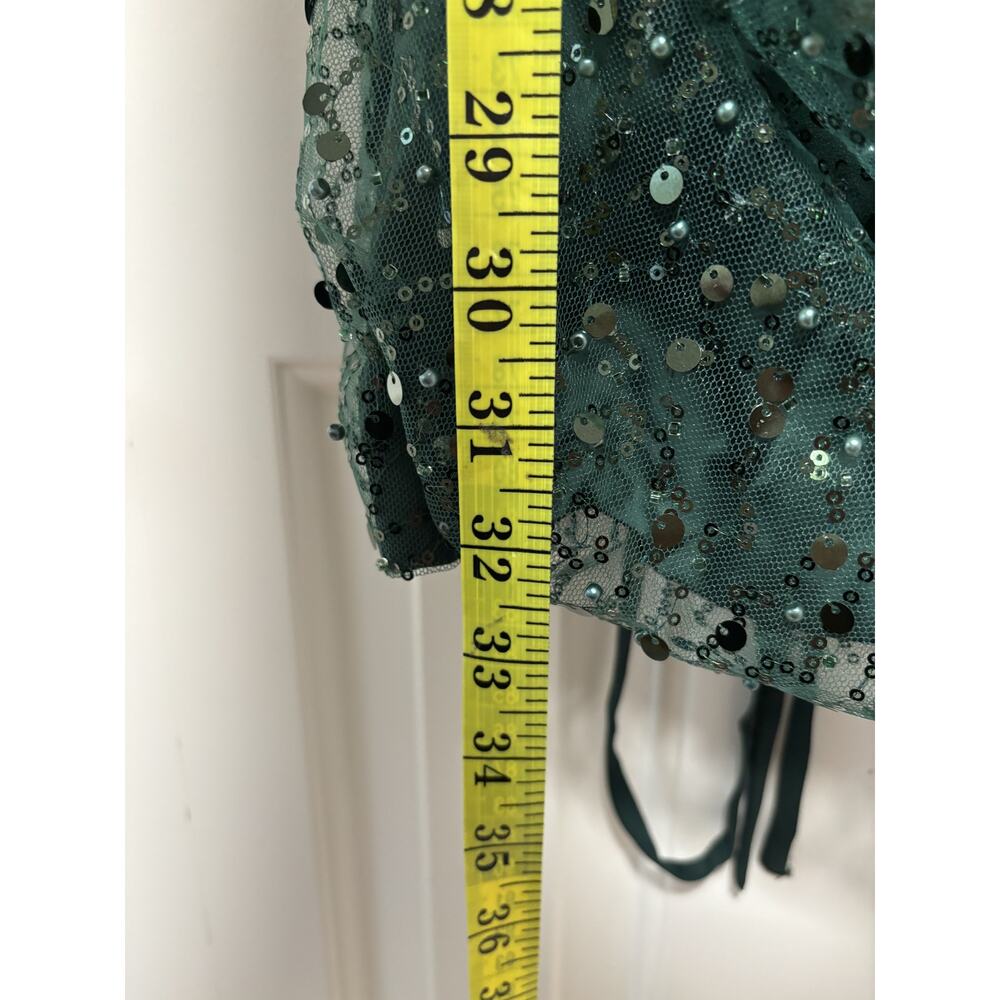 Dark Green Sequin Draped Mini Dress Size 10 - Picture 5 of 7